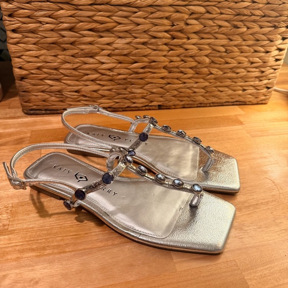 Katy Perry Camie Gemstone Sandals Silver Square Toe Navy Stone Women's 5.5 NWOT - Picture 3 of 9